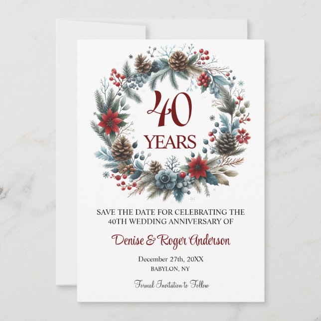 40th Ruby Wedding Anniversary Winter Save The Date (Front)