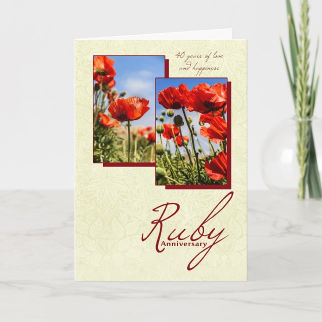 40th Ruby Wedding Anniversary With Poppies Card (Front)