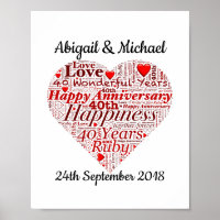 40th Ruby Wedding Anniversary Word Art Print