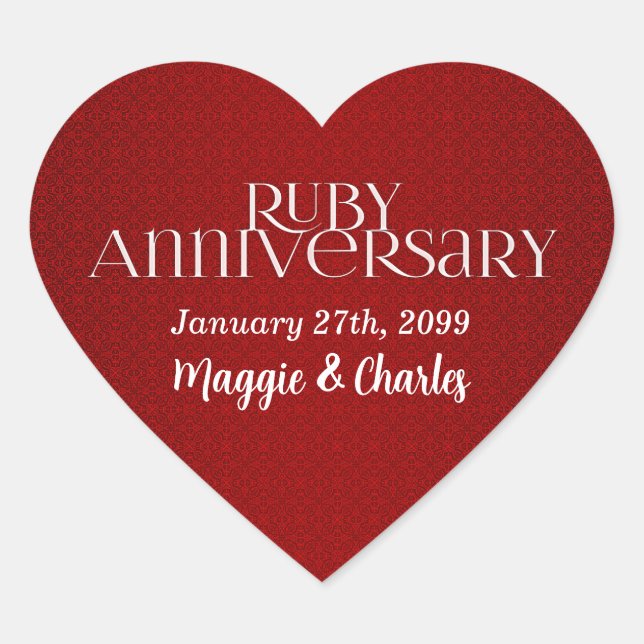 40th Ruby Wedding Annivsersary Names Heart Sticker (Front)