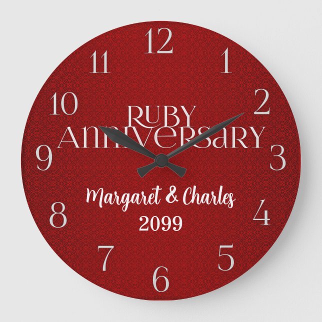 40th Ruby Wedding Annivsersary Names Year Large Clock (Front)