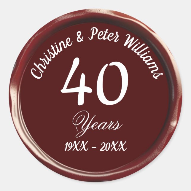 40th Ruby Wedding Burgundy Wax Seal Sticker (Front)