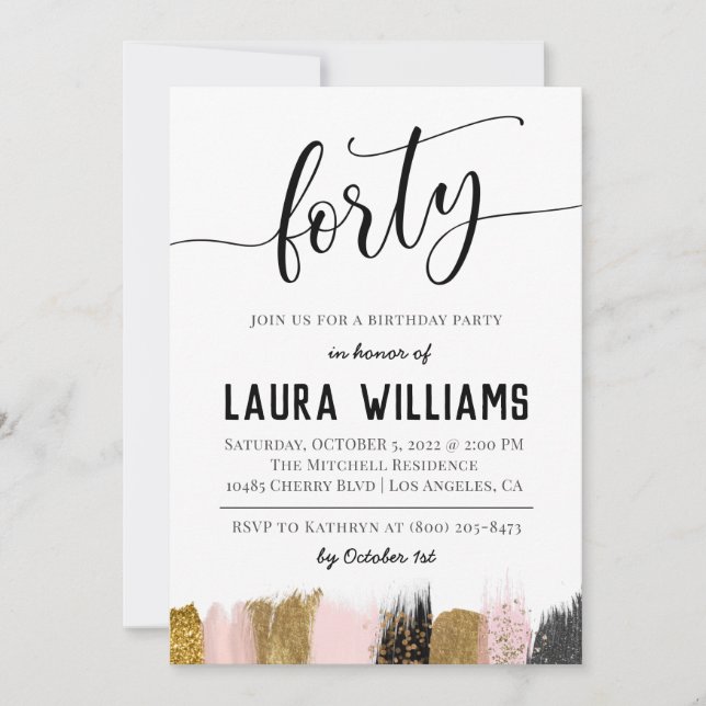 40th Script Word Birthday Invitation (Front)