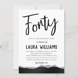 40th Script Word Birthday Invitation