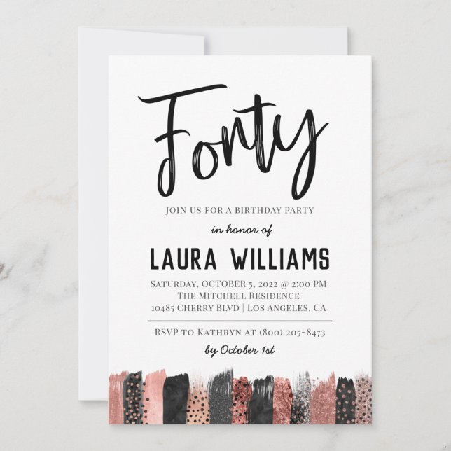 40th Script Word Birthday Invitation (Front)
