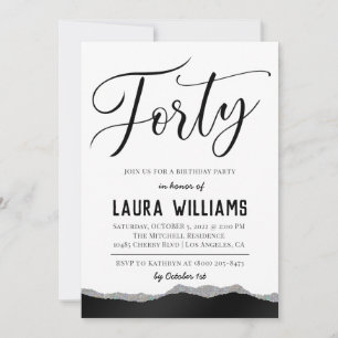 40th Script Word Birthday Invitation