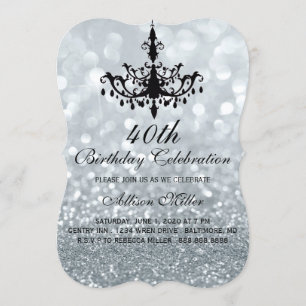 40th Silver Glam Chandelier Birthday Party Invite