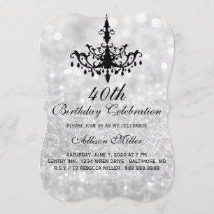 40th Silver Glam Chandelier Birthday Party Invite