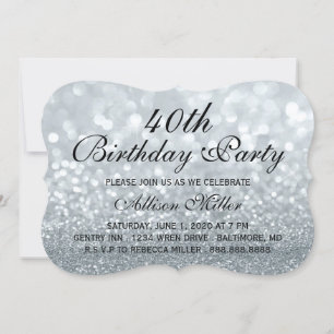 40th Silver Glitter Glam Birthday Party Invite
