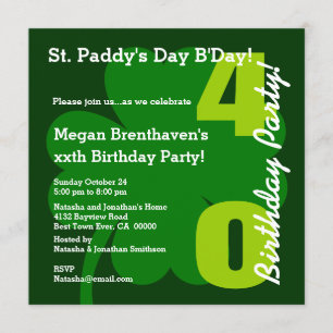 40th ST PATRICK Birthday Party Shamrock A02 Invitation