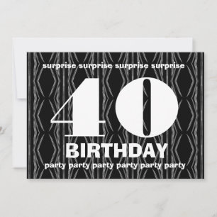 40th Surprise Birthday Black and White with Red Invitation