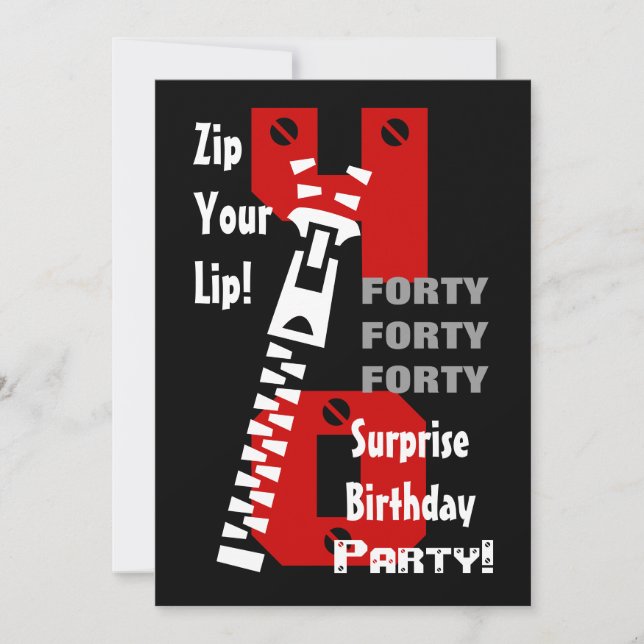 40th SURPRISE Birthday Black Red White B472 Invitation (Front)