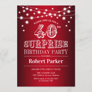 40th Surprise Birthday - Black Red White Invitation