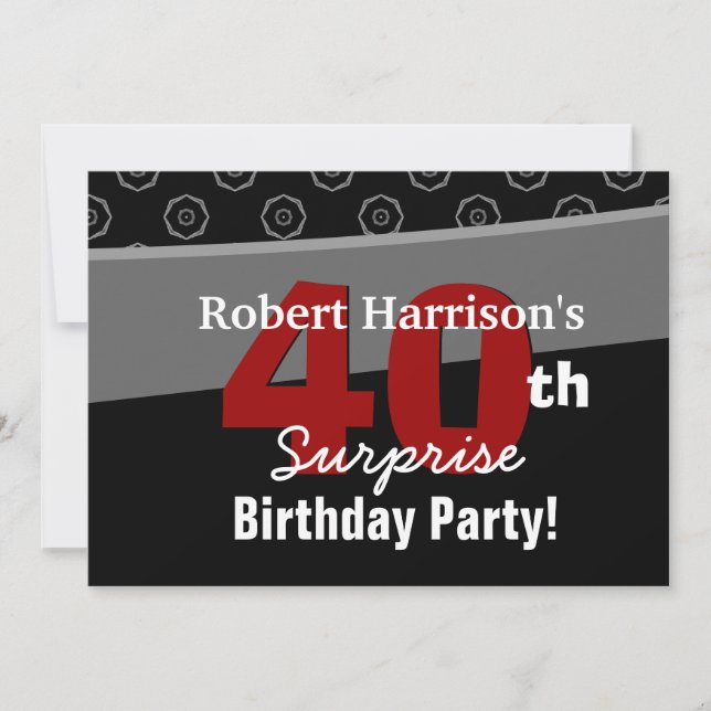 40th Surprise Birthday Black White V541 Invitation (Front)