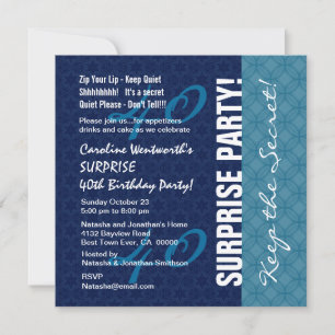 40th SURPRISE Birthday Blue Geometric Patterns Invitation