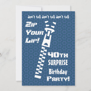 40th SURPRISE Birthday Blue Stars Zip Your Lip Invitation