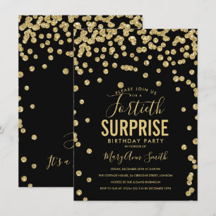 40th Surprise Birthday Gold Black Invitation