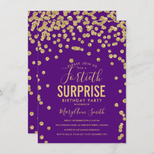 40th Surprise Birthday Gold Purple Invitation