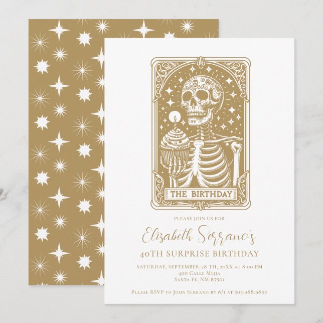 40th Surprise Birthday Gothic Gold Tarot  Invitation (Front/Back)