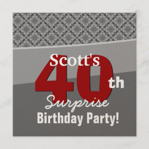 40th Surprise Birthday Grey Red Diamonds R274 Invitation