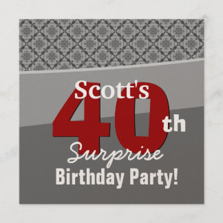 40th Surprise Birthday Grey Red Diamonds R274 Invitation