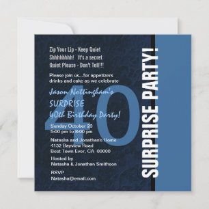 40th SURPRISE Birthday Modern Blue S592 Invitation