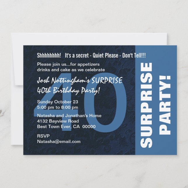 40th SURPRISE Birthday Modern Midnight Blue W1810 Invitation (Front)