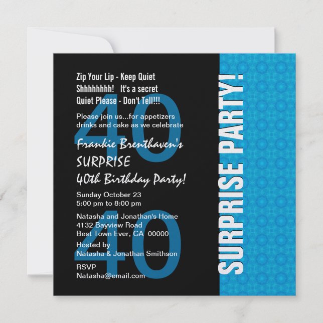 40th Surprise Birthday Modern Turquoise Blue W1780 Invitation (Front)