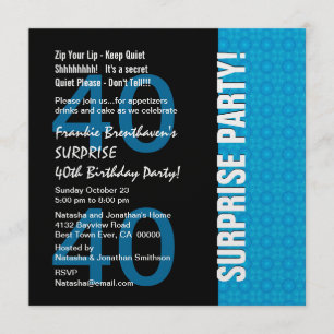 40th Surprise Birthday Modern Turquoise Blue W1780 Invitation