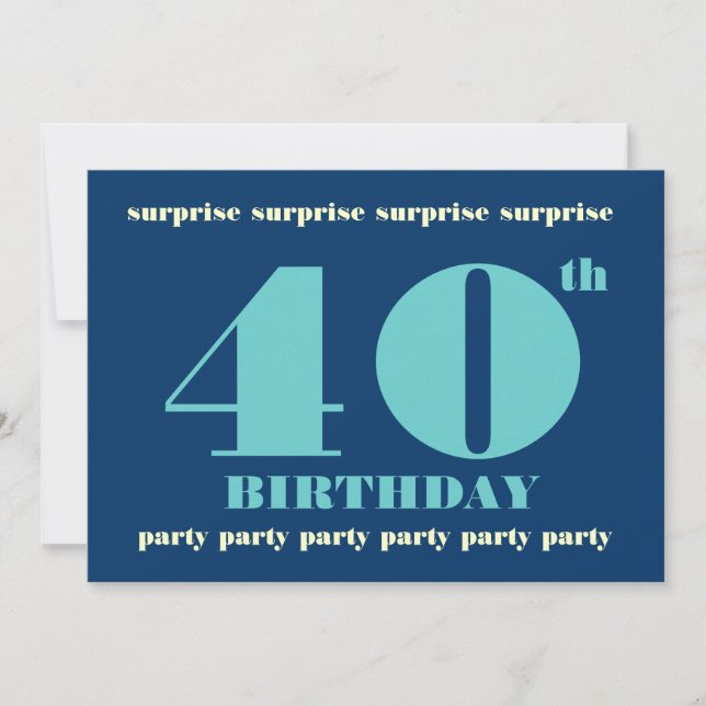40th SURPRISE Birthday Party Invitation - Blue (Front)