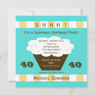 40th Surprise Birthday Party Invitation Cupcake