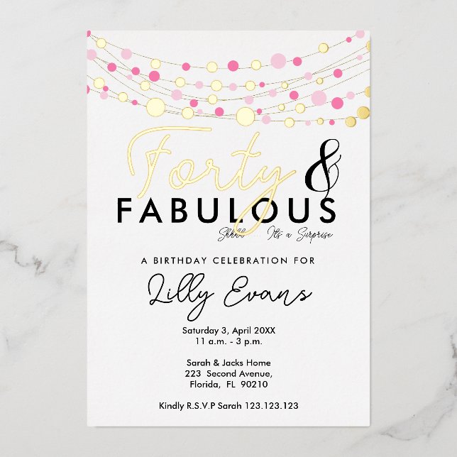 40th surprise birthday party invitation elegant  (Front)