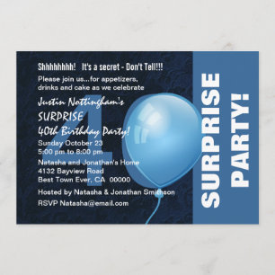 40th SURPRISE Birthday Party Modern Blue Hues B01 Invitation