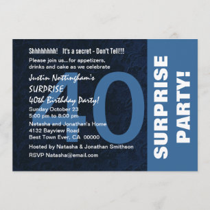 40th SURPRISE Birthday Party Modern Midnight Blue Invitation