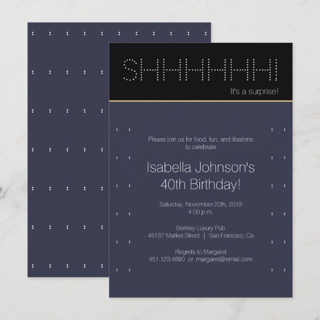 40th Surprise Birthday Party | Modern Polka Dot Invitation (Front/Back)