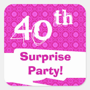 40th Surprise Birthday Party Pink Pattern Template Square Sticker