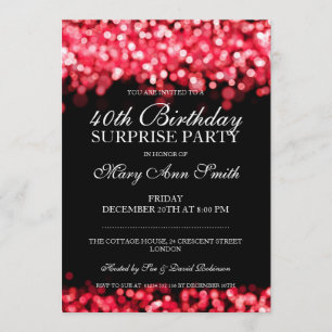 40th Surprise Birthday Party Red Lights Invitation