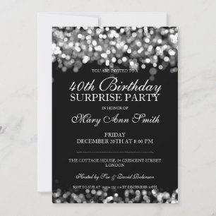 40th Surprise Birthday Party Silver Lights Invitation