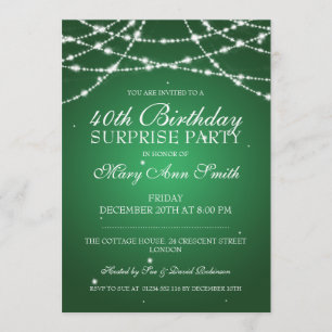 40th Surprise Birthday Party String Stars Green Invitation