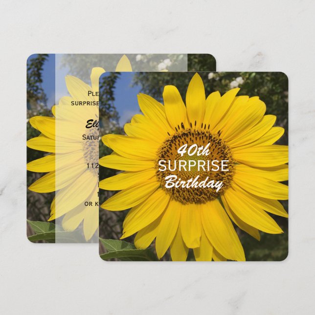 40th Surprise Birthday Party Sunflower Invitation (Front/Back)