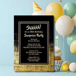 40th Surprise Birthday Photo on Back Black & Gold