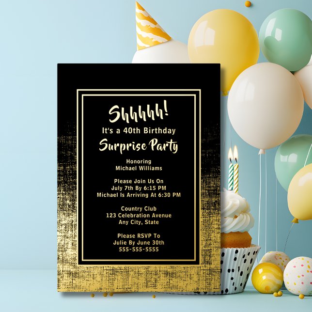 40th Surprise Birthday Photo on Back Black & Gold (Creator Uploaded)
