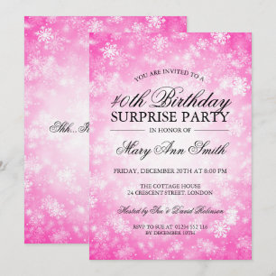 40th Surprise Birthday Pink Winter Wonderland Invitation