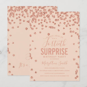 40th Surprise Birthday Rose Gold Blush Pink Invitation