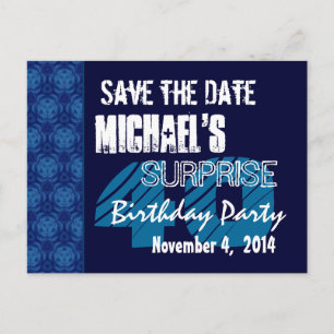 40th Surprise Birthday Save the Date Blue Pattern Announcement Postcard