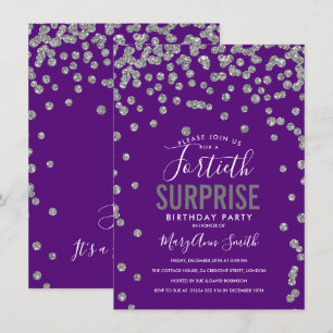 40th Surprise Birthday Silver Purple Invitation