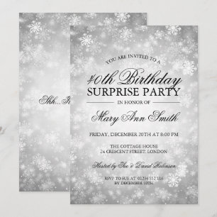40th Surprise Birthday Silver Winter Wonderland Invitation