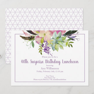40th Surprise  Flower Succulent Birthday Invitation