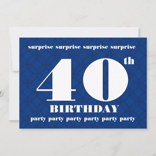 40th SURPRISE Modern Blue and White Birthday W079 Invitation (Front)