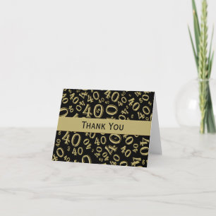 40th "Thank you!" Black/Gold Random Number Pattern Thank You Card